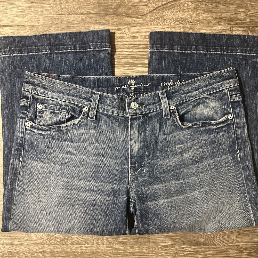 7 For All Mankind Vintage Crop Dojo Blue Jean Low Rise Medium Wash Sz 32 (34x20) - Picture 3 of 11